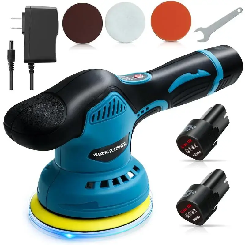 Cordless Car Buffer Polisher with 12V Lithium Rechargeable Battery*2, Cordless Polisher with 8 Variable Speeds, Cordless Buf...