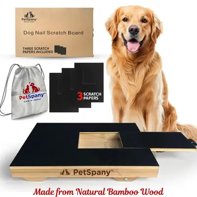 PetSpany Dog Nail Scratch Board 14.55x10.39 inch (37x26.4 cm) - Bamboo Wood Scratch Pad with Treat Box - Stress-Free Dog Scra...