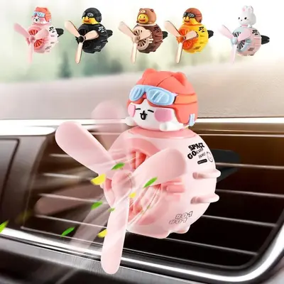 Cute Cartoon Design Car Air Freshener, 1 Count Rotating Fan Aromatherapy Ornament, Universal Car Interior Decoration Accessor...