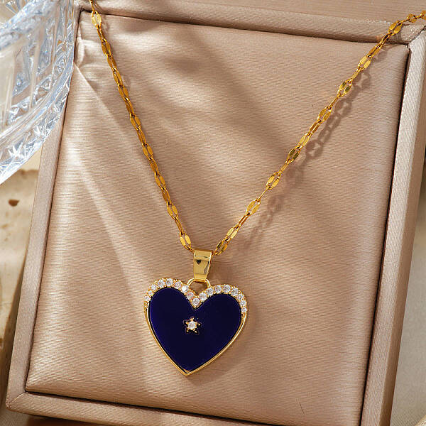 Elegant Fashionable Brass Micro Pave Clear Shiny Cubic Zirconia Heart Necklaces for Daily Wear