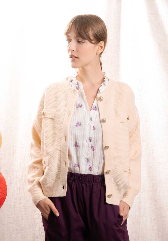 Cardigan V E2340 Ecru | Color: ECRU | Size: U