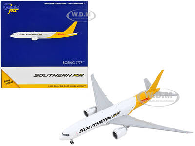 Boeing 777F Commercial Aircraft Southern Air - DHL White and Yellow 1/400 Diecast Model Airplane by GeminiJets
