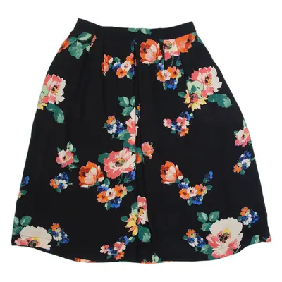 LAURA ASHLEY Womens Pleated Skirt Black Midi Floral UK 8