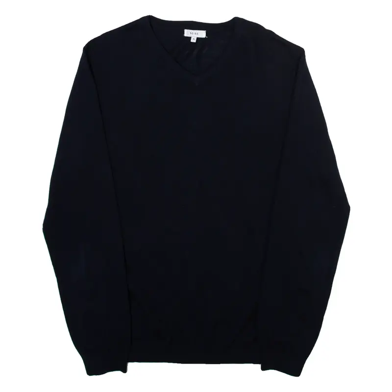 REISS Mens Jumper Blue V-Neck Tight Knit XL