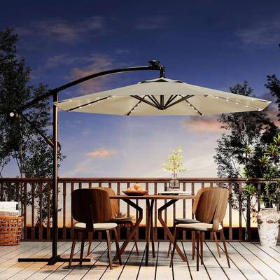 Garvee 10' Solar Lights Offset Patio Umbrella, Cantilever Umbrella with Easy Lift & Tilt Adjustment, 8 Ribs Sun Umbrella UV P...