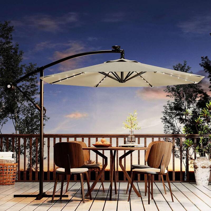 Garvee 10' Solar Lights Offset Patio Umbrella, Cantilever Umbrella with Easy Lift & Tilt Adjustment, 8 Ribs Sun Umbrella UV P...