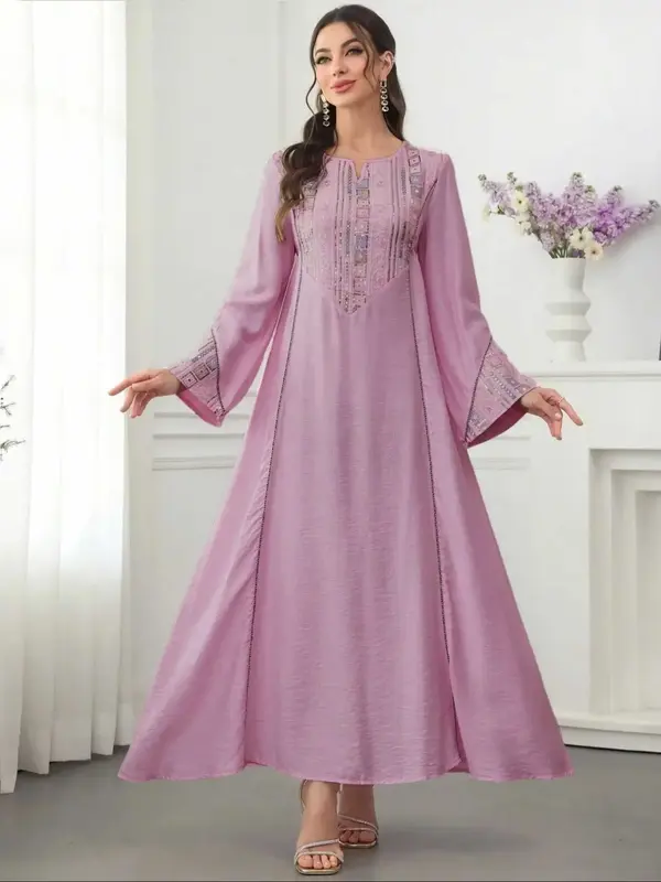 Women's Muslim Abaya Dress, Elegant Loose-Fit Woven Fabric, All-Season Islamic Clothing, Dubai Style, High-Quality Material