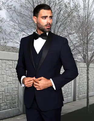 Mens Navy Blue Wedding Tuxedo - Dark Blue Tuxedo Suit