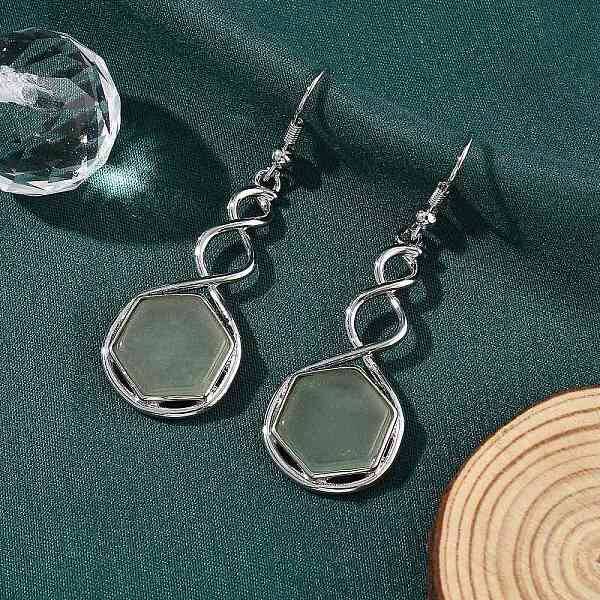 Hexagon Natural Green Aventurine Dangle Earrings
