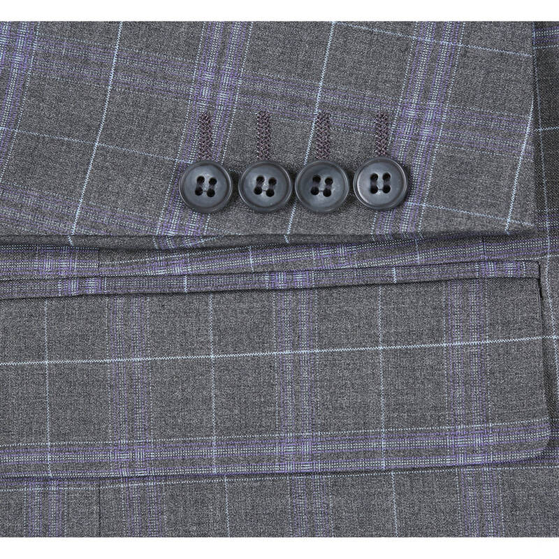 Classic Fit Men's Two-Button Suit - Dark Grey & Lavender Windowpane Plaid