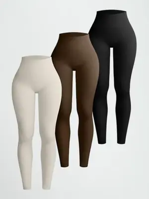 Women's High-Waisted Seamless Sporty Yoga Pants, Breathable Stretch Gym Wear, Tight-Fit Plain Design, All-Season Fitness Appa...