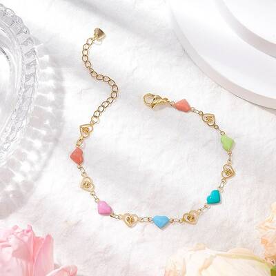 304 Stainless Steel Heart Link Bracelets with Enamel