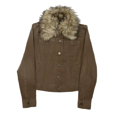 LAUREN RALPH LAUREN Faux Fur Womens Denim Jacket Brown S