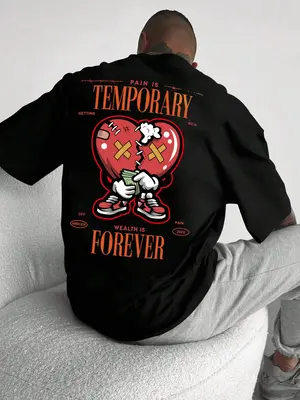 Unisex Loose Cartoon Graphic Round Neck Drop Shoulder Tee, Casual Letter Print Half Sleeve T-shirt for Summer, Fashion Men's ...