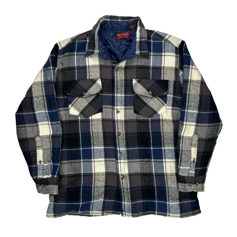 Allen Wickfield Checked Flannel Shirt - Large Blue Wool Blend