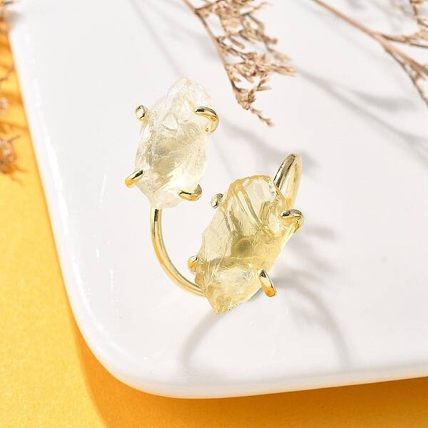 Natural Lemon Quartz Cuff Rings