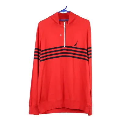Nautica Striped 1/4 Zip - Large Red Cotton