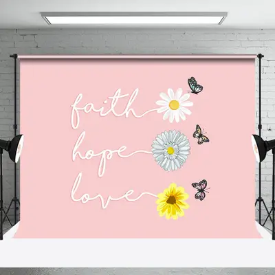 Pink Floral Faith Hope Love Positive Slogan Backdrop