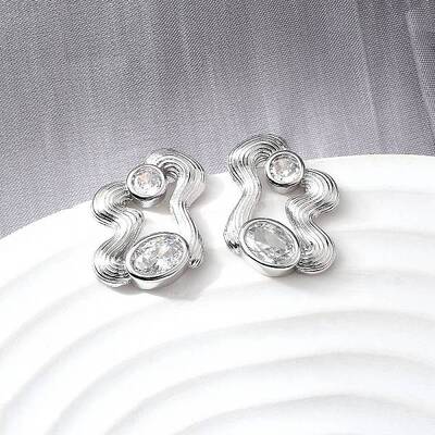 Brass Micro Pave Clear Cubic Zirconia Stud Earrings