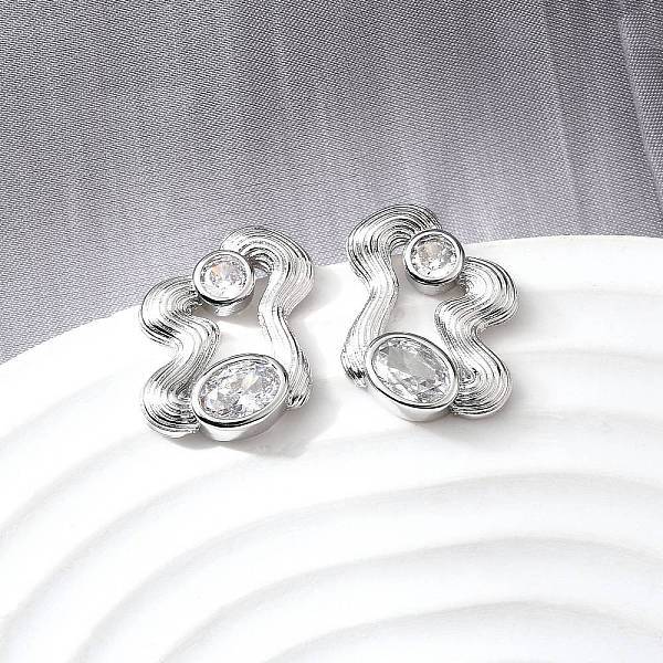 Brass Micro Pave Clear Cubic Zirconia Stud Earrings