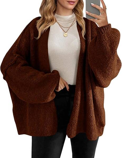 Womens Oversized Cardigan Sweaters Open Front Chunky Knit Casual Long Lantern Sleeve Fall Sweater Coats