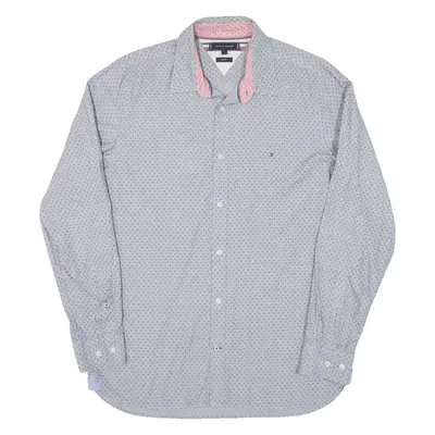TOMMY HILFIGER Slim Fit Mens Shirt Grey Spotted Long Sleeve L