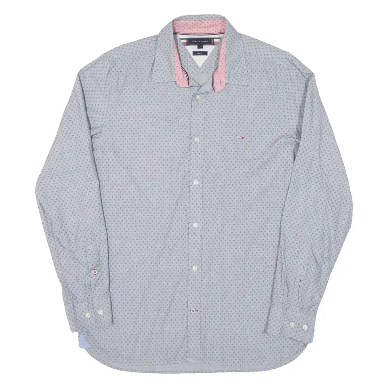 TOMMY HILFIGER Slim Fit Mens Shirt Grey Spotted Long Sleeve L