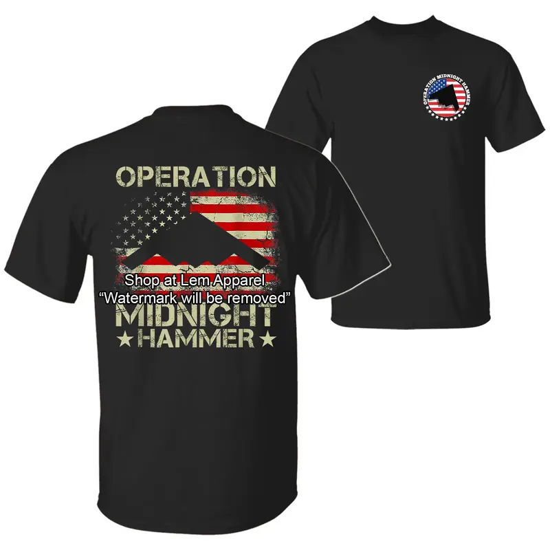 US Air Force B-2 Spirit Stealth Jet Operation Midnight Hammer with American Flag T-Shirt, 4th Of July Patriotic Pride 2 Sided...