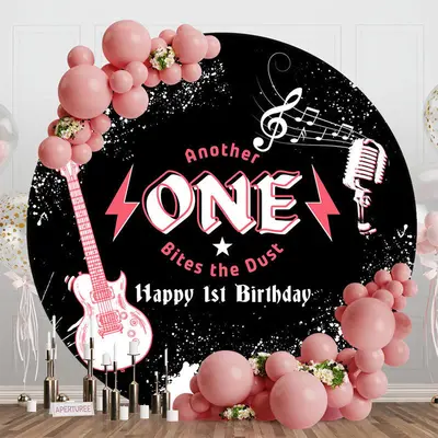 Round Another One Music Black 1st Birthday Backdrop - Aperturee