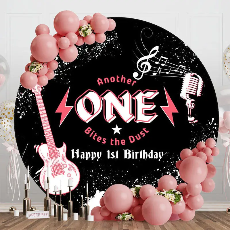 Round Another One Music Black 1st Birthday Backdrop - Aperturee