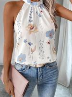 Women's Floral Print Sleeveless Blouse, Casual Keyhole Neck Top for Summer, Women's Clothing for Daily Wear