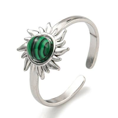 304 Stainless Steel Synthetic Malachite Cuff Rings