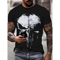 Men's Skull Graphic T-Shirt - Black Short Sleeve Crewneck with White Skull Design, Casual Summer Tee for Men, Lightweight Pol...