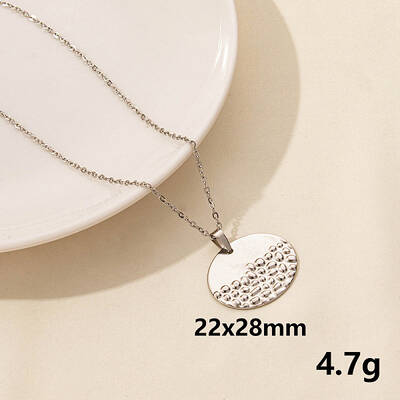 304 Stainless Steel Flat Round Pendant Necklace for Women