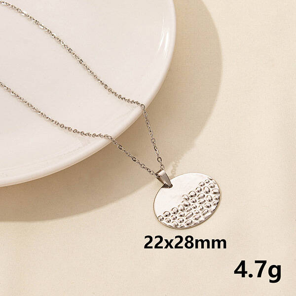 304 Stainless Steel Flat Round Pendant Necklace for Women