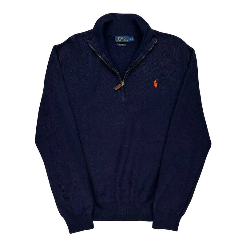 Ralph Lauren 1/4 Zip - Large Navy Cotton