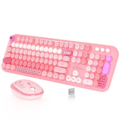 Wireless Keyboard and Mouse,MOFII Full-Size Cute Colorful Keyboard and Mouse Retro Typewriter Ergonomic Keyboard soft keyboa...