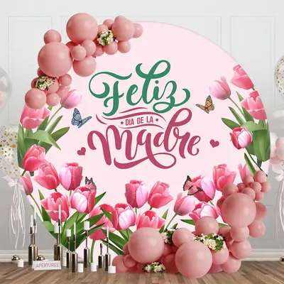 Pink Tulip Butterfly Round Backdrop For Mothers Day - Aperturee