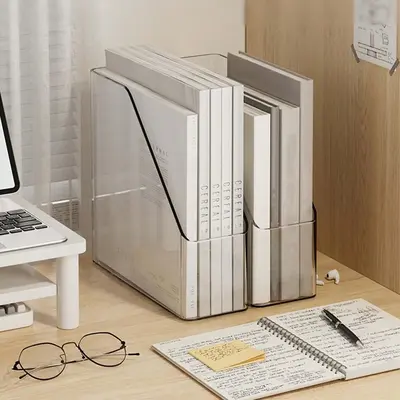 Clear Desktop Open Book Storage Box, 1 Count Desktop File Storage Box, Desk Organizer for Home Office School, Desk Organiser...
