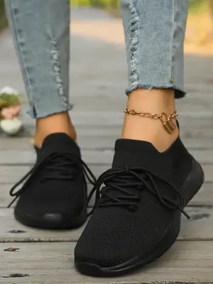 Women's Fashionable Lace Up Low Top Sneakers, 2025 New Style Casual Breathable Comfortable Closed Sports Running Shoes, All-m...