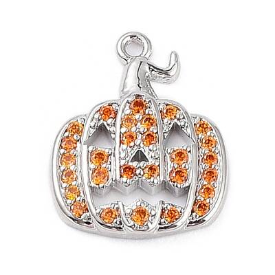 Rack Plating Brass Orange Cubic Zirconia Pendants