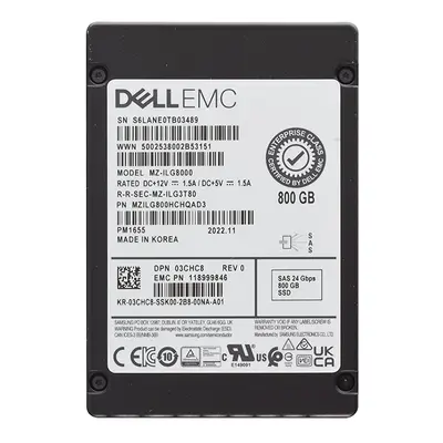 Dell 3CHC8 | 800GB 2.5-inch 24GB/s SAS Mixed-Use (512e) Hot-Pluggable Solid State Drive for PowerEdge G14 - G16 Servers and S...