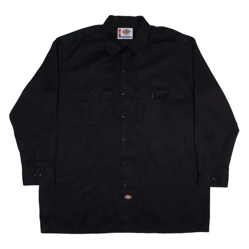 DICKIES Workwear Mens Plain Shirt Black Long Sleeve 2XL