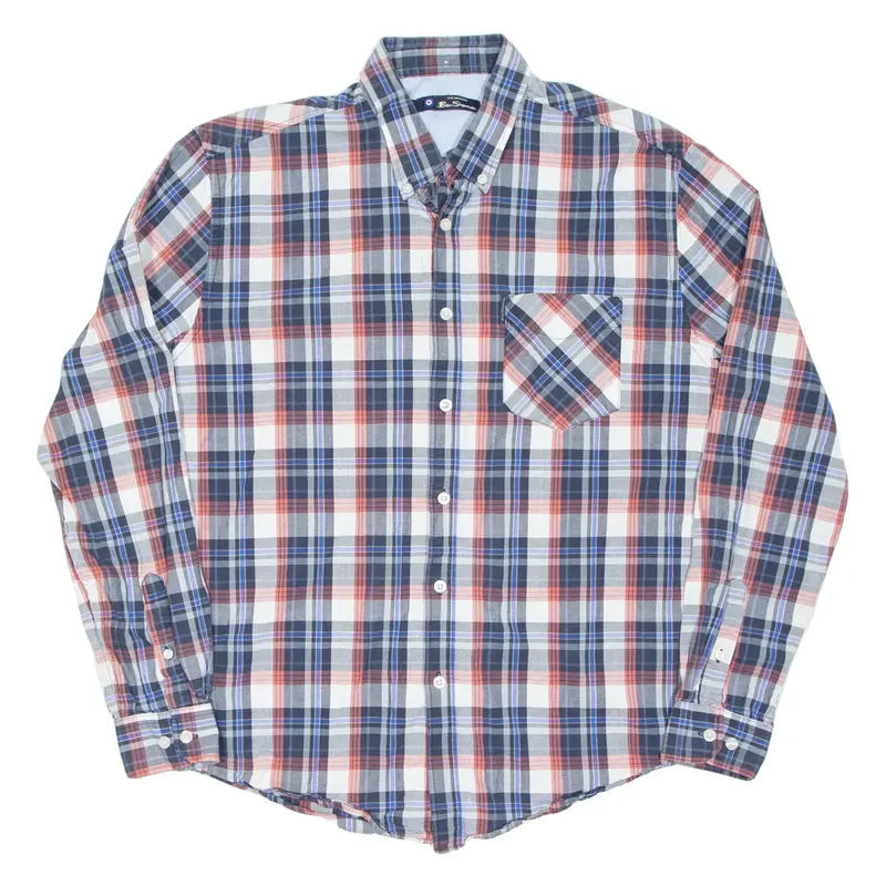 BEN SHERMAN Mens Shirt Blue Check Long Sleeve XL