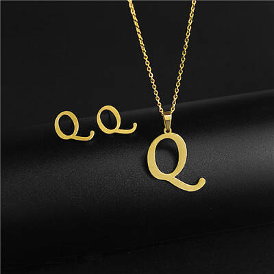 Golden Stainless Steel Initial Letter Jewelry Set