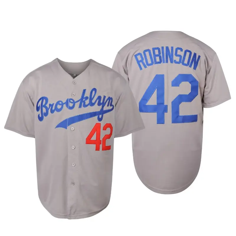 FallFreshness Men's Baseball Jersey #42 Short-Sleeved V-Neck Breathable Button Sport Outdoor Clothing Polyester Embroidered L...