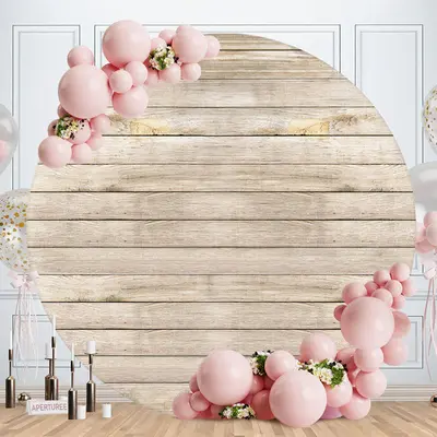 Aperturee Custom Round Log Color Wooden Birthday Backdrop