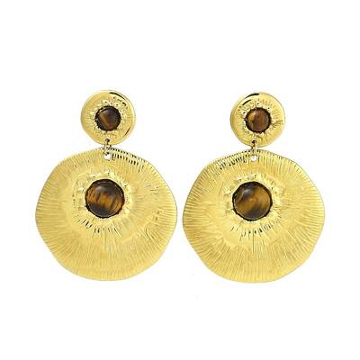 304 Stainless Steel Natural Tiger Eye Boho Stud Earrings