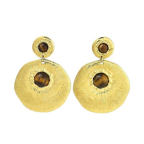 304 Stainless Steel Natural Tiger Eye Boho Stud Earrings