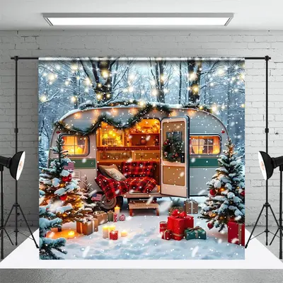 Cozy Camper Van Decorations Winter Forest Backdrop - Aperturee